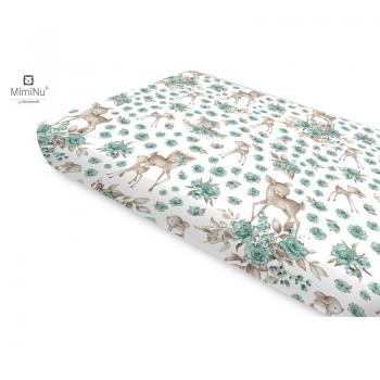 Cearceaf cu elastic, MimiNu, Pentru pat 160x80 cm, Din bumbac certificat Oeko Tex Standard 100, Sweet Deer Mint