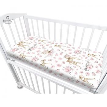 Cearceaf cu elastic, MimiNu, Pentru patut co-sleeper, Leonie, Dimensiune 83 x 50 cm, Din bumbac certificat Oeko Tex Standard 100, Sweet Deer Pink