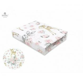 Cearceaf cu elastic, MimiNu, Pentru patut co-sleeper, Timon, Dimensiune 87 x 51 cm, Din bumbac certificat Oeko Tex Standard 100, Sweet Deer Pink