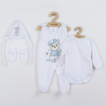 Set 4 piese, New Baby, Include body cu maneca lunga, salopeta fara maneci, caciulita, manusi, Marime 56, Din bumbac 100%, Teddy Bear