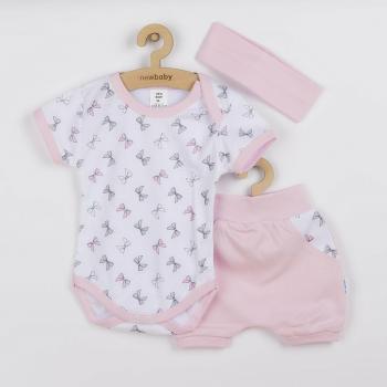 Set 3 piese, New Baby, Pentru vara, Include pantaloni scurti, body si bentita pentru cap, Marime 62, Din bumbac 100%, Perfect Summer, Pink