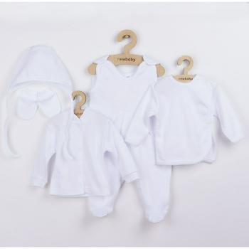 Set 5 piese, New Baby, Include Salopeta fara maneci, jacheta, bluza, caciulita, manusi, Marime 56, Din bumbac 100%, White