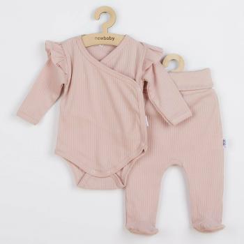 Set 2 piese, New Baby, Include body cu maneca lunga si volanas, pantaloni cu botosei, Marime 56, Din bumbac 100%, Practical Pink