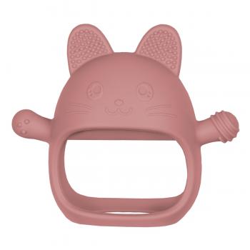 Jucarie pentru dentitie din silicon, appekids, manusa kitty - old rose