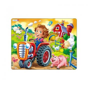 Puzzle Copil la Ferma pe Tractor, 15 Piese Larsen LRBM7