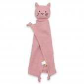 Jucarie textila, new baby, baby cat, pentru bebelusi, moale, din muselina, 100% bumbac,30x30 cm, pink