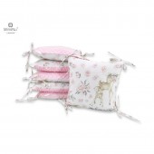 Aparatoare pentru patut, MimiNu, Cu 6 pernute, Cu fermoar, Cu husa lavabila, Pentru patut 120X60 cm, Din bumbac si tesatura pufoasa Minky, Materiale certificate Oeko Tex Standard 100, Minky Sweet Deer Pink