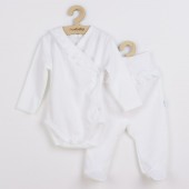 Set 2 piese, New Baby, Include body cu maneca lunga si pantalonasi cu botosei, Cu volanase, Marime 56, Din bumbac 100%, Stripes White