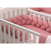 Aparatoare laterala pat bumper impletit cu inchidere velcro, bumbac tricot roz, 180x21 cm